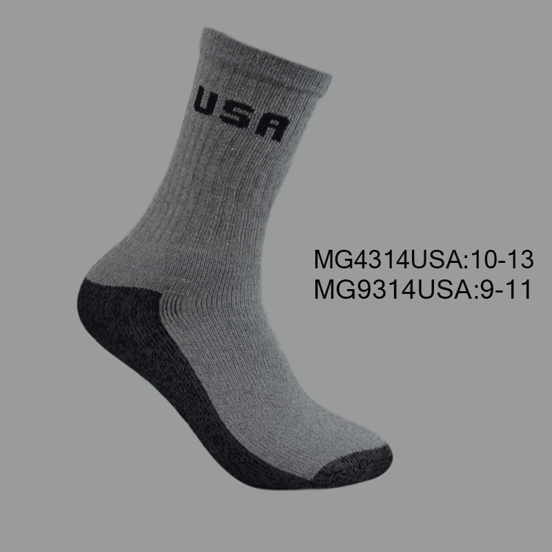 MG4314-10. 9314-9 Men’s Cotton Crew Sports Socks, Grey with Black H/T, Black USA Pattern, (1 Dozen, 12 Pairs) - Image 1