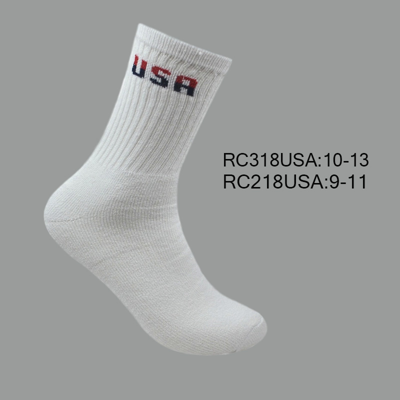 RC318USA.218 Men’s Cotton Crew Sports Socks, White with Dark USA Pattern, (1 Dozen, 12 Pairs) - Image 1