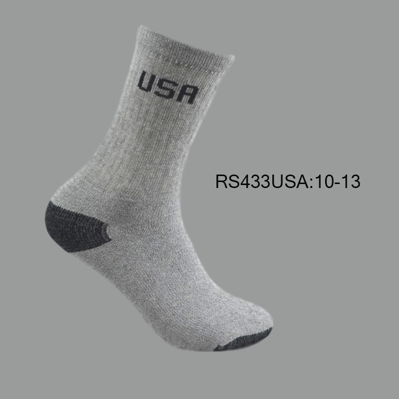 RS433USA-10 Men’s Cotton Crew Sports Socks, Solid Grey with Black H/T, Black USA Pattern, (1 Dozen, 12 Pairs) - Image 1