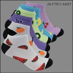 Women's Socks Spandex, Low Cut , Multi Color, Black H/T, Fruit Pattern, ASST ,(1 Dozen, 12 Pairs)