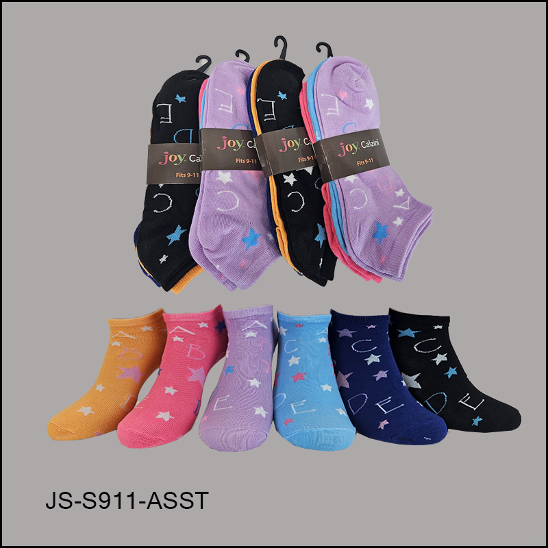 JS-S911-ASST Women's Socks Spandex, Low Cut , multi Color, Letter and Star Pattern, ASST ,(1 Dozen, 12 Pairs) - Image 1
