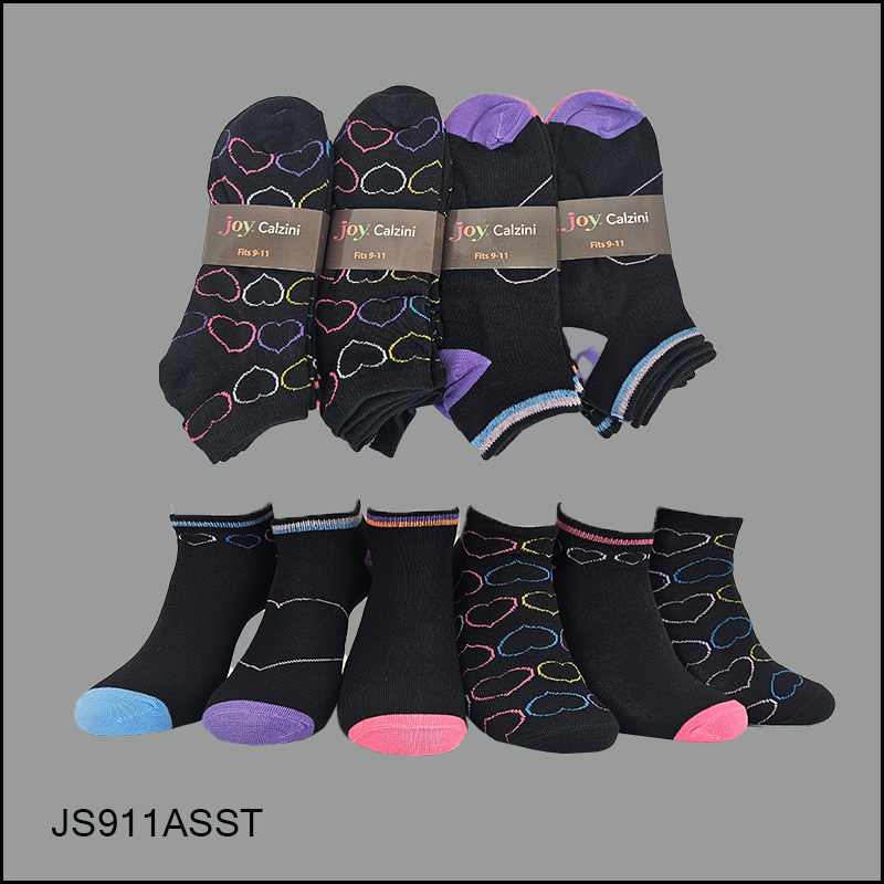 JS911ASST-007 Women Socks Spandex, Low Cut , Black, multi Pattern, Multi Color H/T, ASST ,(1 Dozen, 12 Pairs) - Image 1