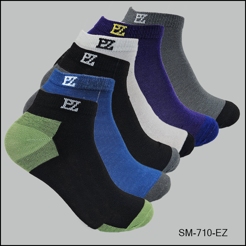 SM-710-EZ 009 Unisex Comfortable Socks Spandex, Low Cut , Multi Color, Multi Color H/T, EZ Letter Pattern, ASST ,(1 Dozen, 12 Pairs) - Image 1