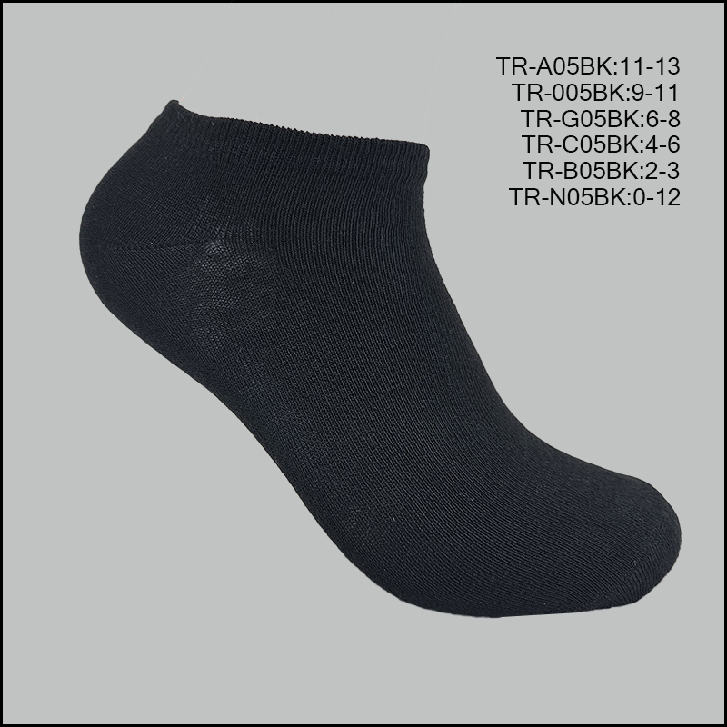 TR-005BK-02 Unisex, All Age, Spandex Socks, Mid Low Cut , Solid Black, (1 Dozen, 12 Pairs) - Image 1