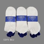 Pom-Pom Low Cut Socks for Woman, Cotton, White Solid Color , Blue Pom-Pom , (1 Dozen, 12 pieces) - Image 3