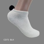 Pom-Pom Low Cut Socks for Woman, Cotton, White Solid Color , Black Pom-Pom , (1 Dozen, 12 pieces)