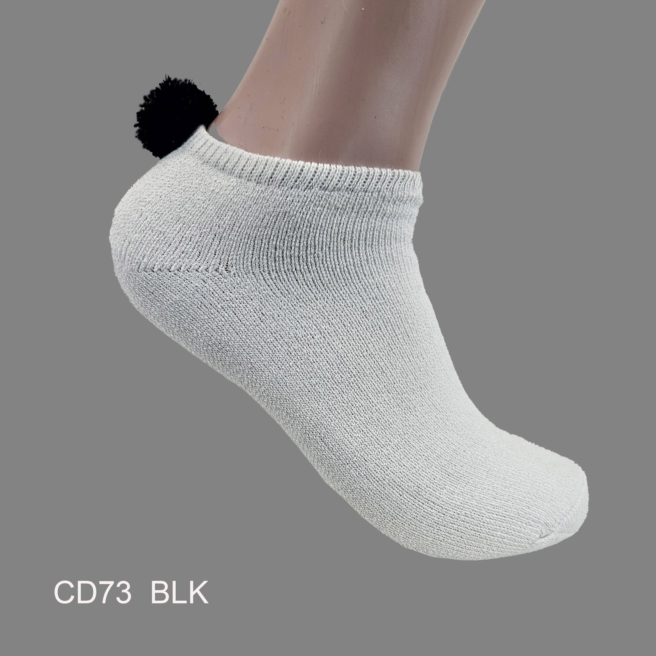 CD73BLK Pom-Pom Low Cut Socks for Woman, Cotton, White Solid Color , Black Pom-Pom , (1 Dozen, 12 pieces) - Image 1