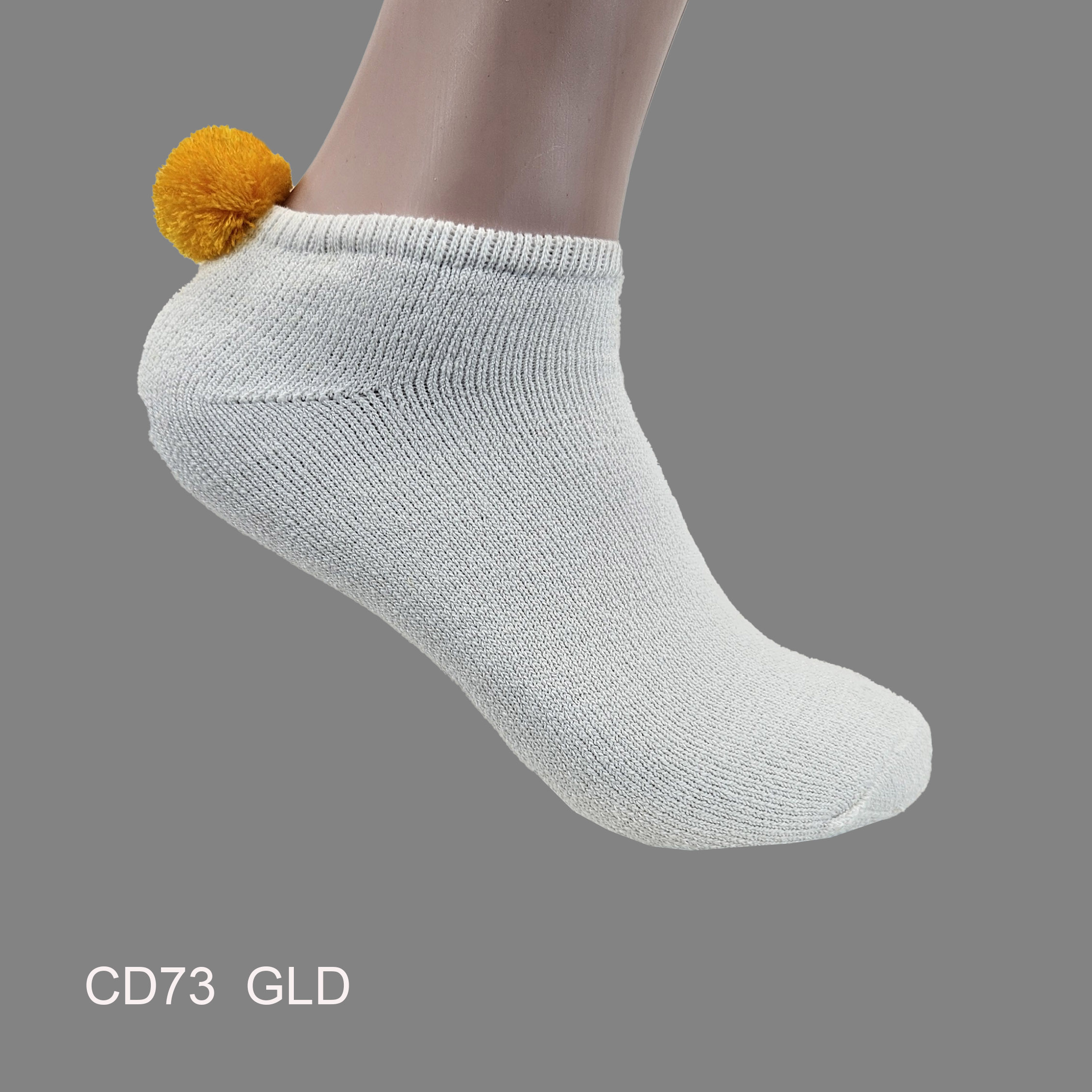 CD73GLD Pom-Pom Low Cut Socks for Woman, Cotton, White Solid Color , Gold Pom-Pom , (1 Dozen, 12 pieces) - Image 1