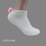 Pom-Pom Low Cut Socks for Woman, Cotton, White Solid Color , L-PINK Pom-Pom , (1 Dozen, 12 pieces)