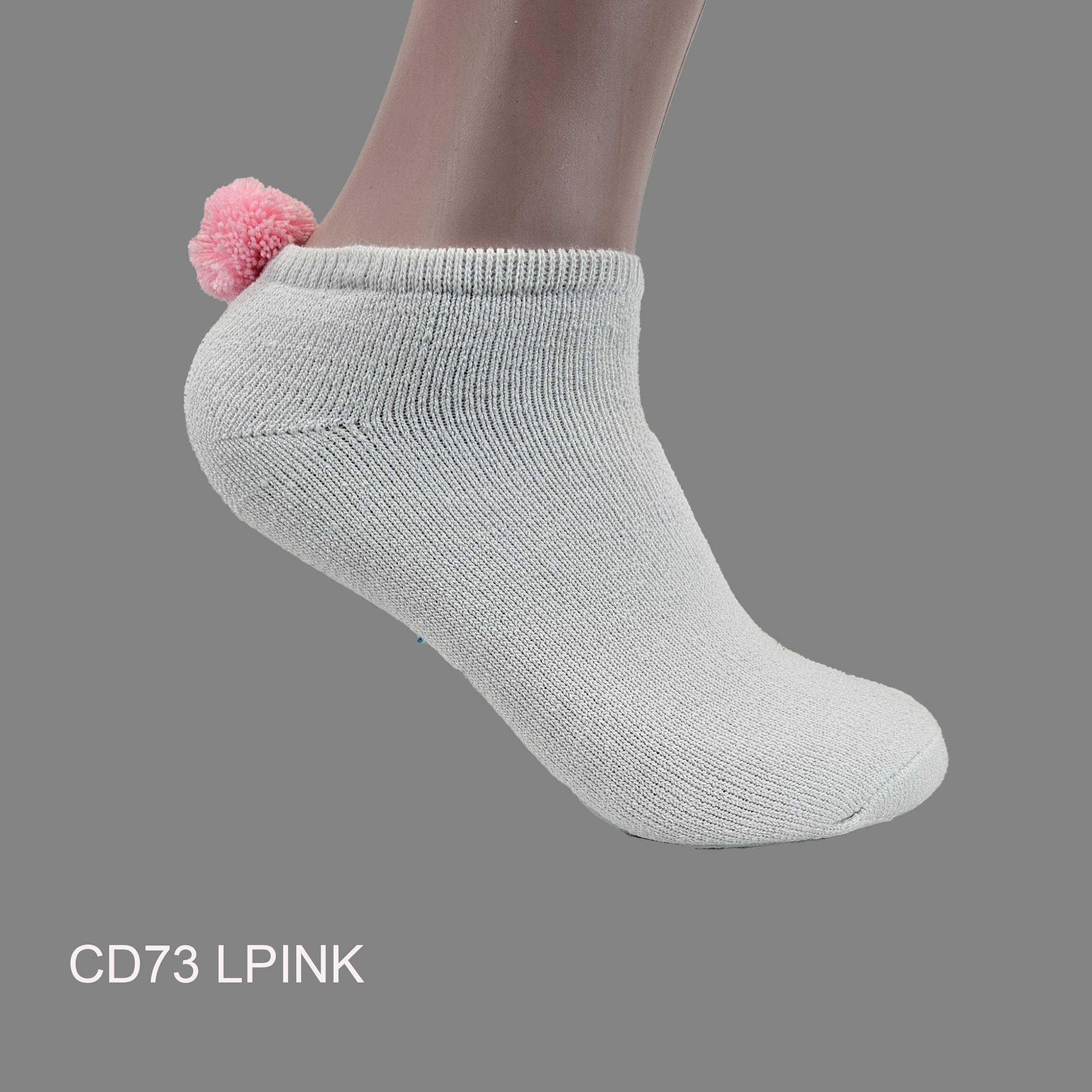 CD73HPK Pom-Pom Low Cut Socks for Woman, Cotton, White Solid Color , L-PINK Pom-Pom , (1 Dozen, 12 pieces) - Image 1