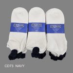 Pom-Pom Low Cut Socks for Woman, Cotton, White Solid Color , NAVY Pom-Pom , (1 Dozen, 12 pieces) - Image 3
