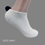 Pom-Pom Low Cut Socks for Woman, Cotton, White Solid Color , NAVY Pom-Pom , (1 Dozen, 12 pieces)
