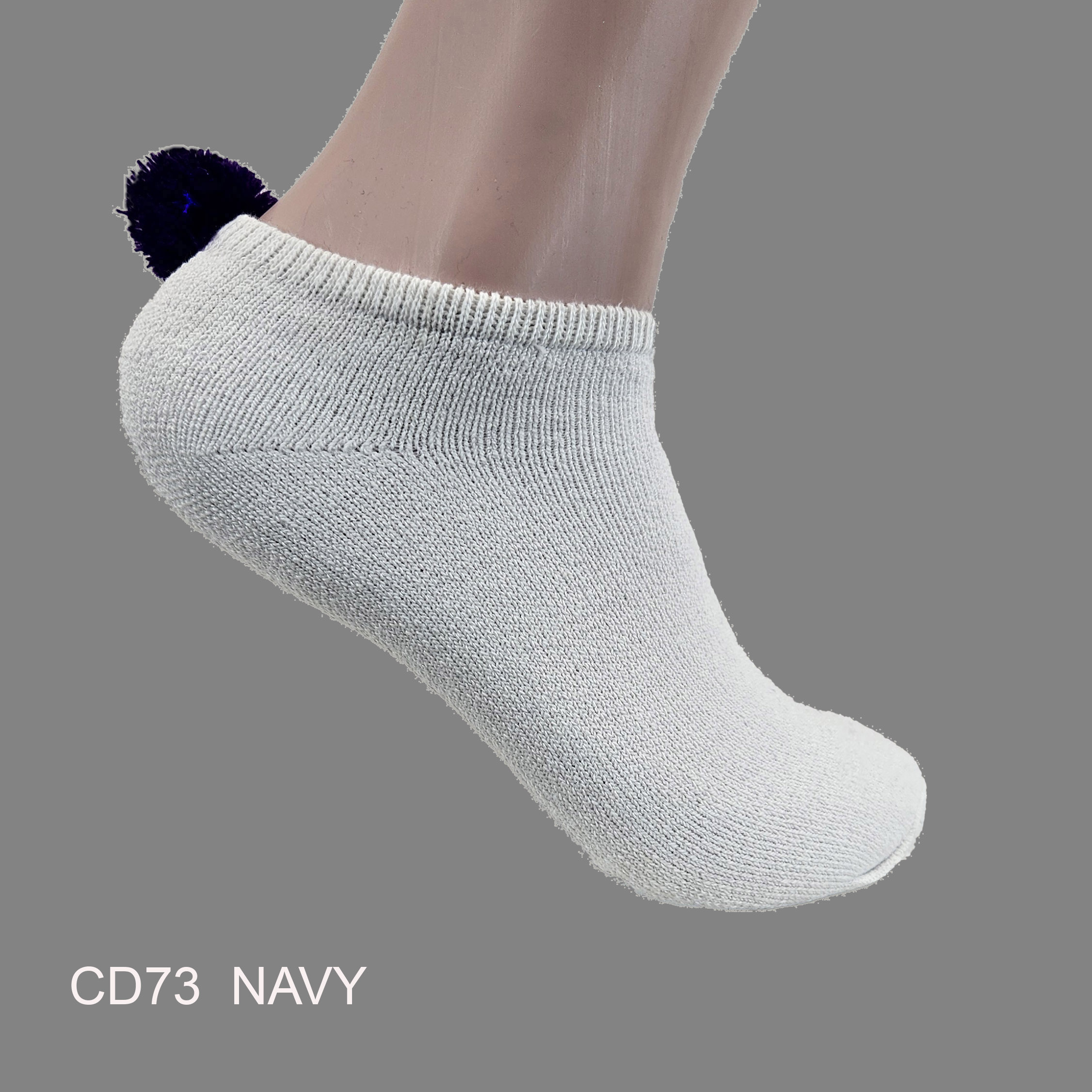 CD73NVY Pom-Pom Low Cut Socks for Woman, Cotton, White Solid Color , NAVY Pom-Pom , (1 Dozen, 12 pieces) - Image 1