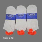 Pom-Pom Low Cut Socks for Woman, Cotton, White Solid Color , ORANGE Pom-Pom , (1 Dozen, 12 pieces) - Image 3