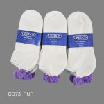 Pom-Pom Low Cut Socks for Woman, Cotton, White Solid Color , PURPLE Pom-Pom , (1 Dozen, 12 pieces) - Image 3