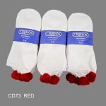 Pom-Pom Low Cut Socks for Woman, Cotton, White Solid Color , RED Pom-Pom , (1 Dozen, 12 pieces) - Image 3