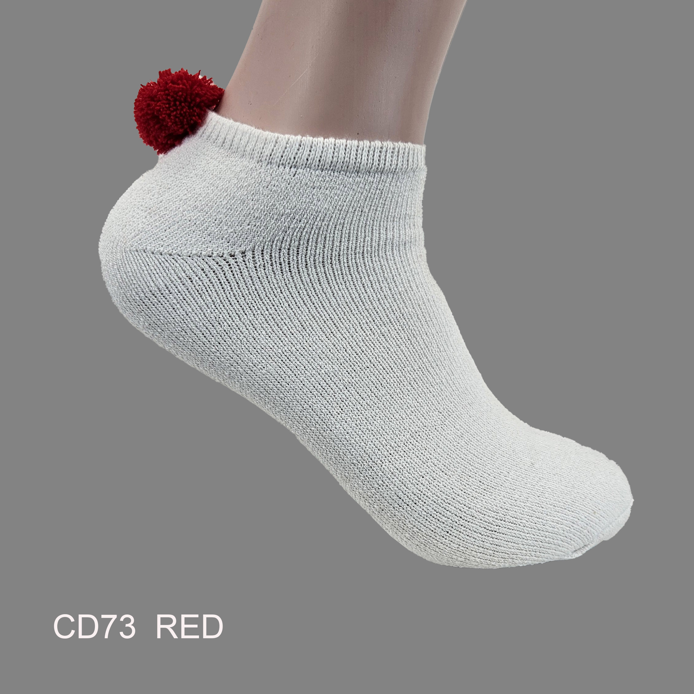CD73RED Pom-Pom Low Cut Socks for Woman, Cotton, White Solid Color , RED Pom-Pom , (1 Dozen, 12 pieces) - Image 1