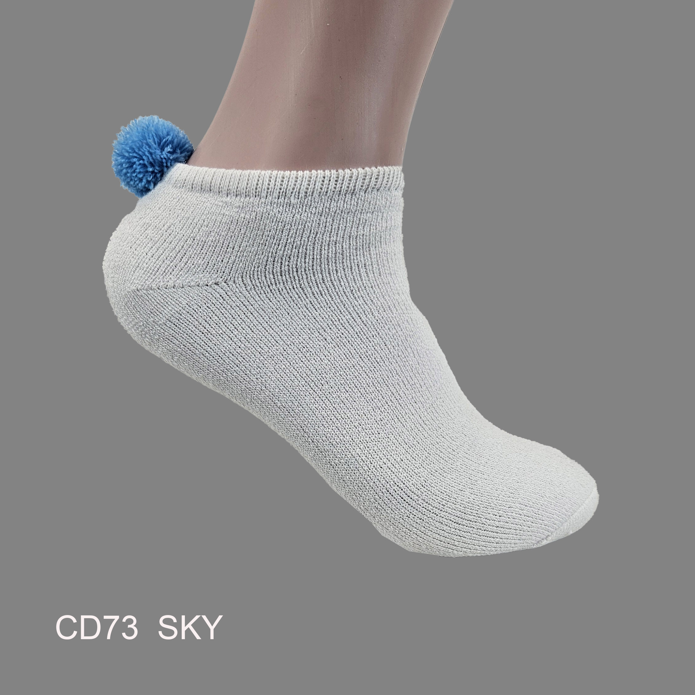 CD73SKY Pom-Pom Low Cut Socks for Woman, Cotton, White Solid Color , SKY Pom-Pom , (1 Dozen, 12 pieces) - Image 1