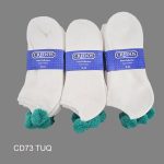 Pom-Pom Low Cut Socks for Woman, Cotton, White Solid Color , TURQUOISE Pom-Pom , (1 Dozen, 12 pieces) - Image 3