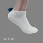 Pom-Pom Low Cut Socks for Woman, Cotton, White Solid Color , TURQUOISE Pom-Pom , (1 Dozen, 12 pieces)