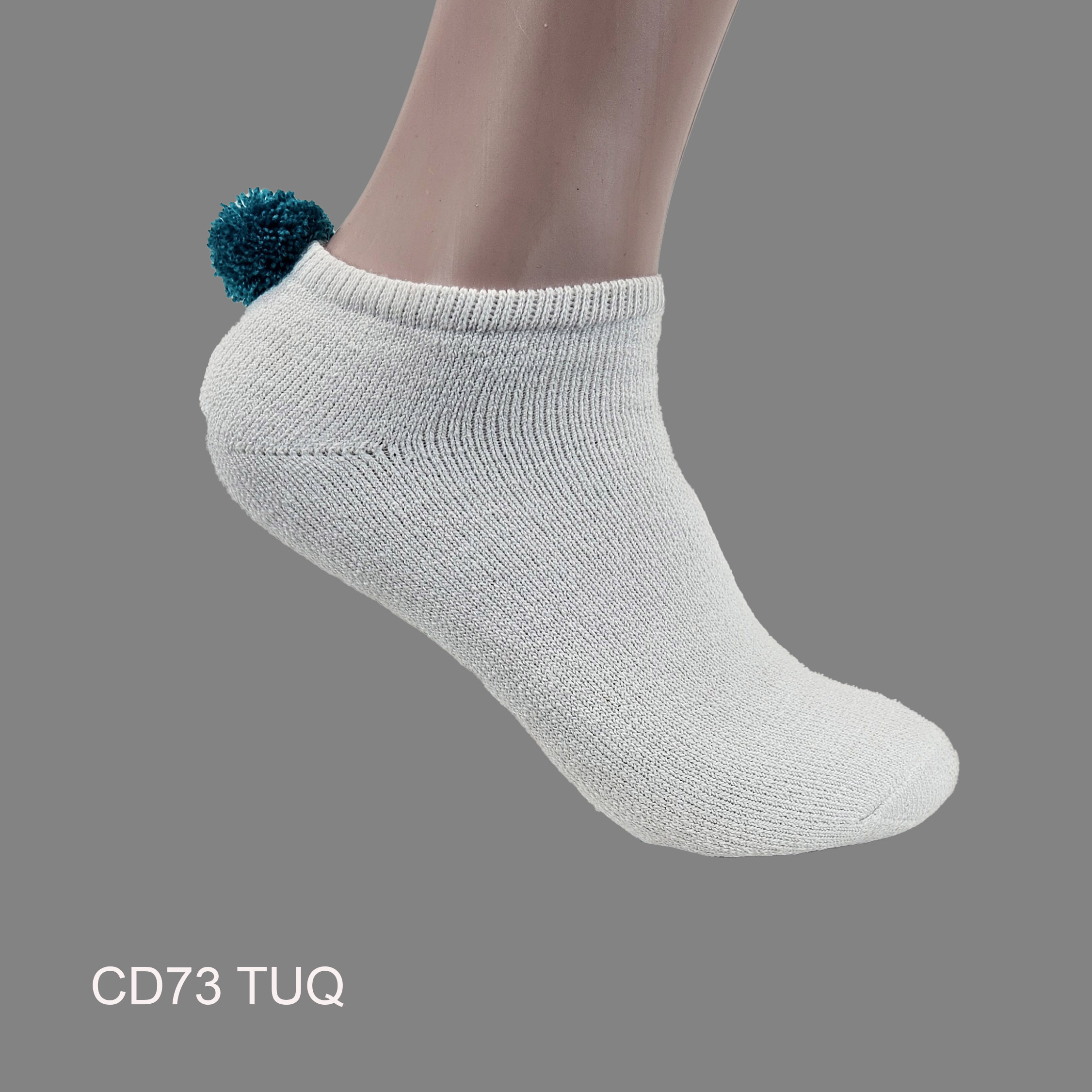 CD73TUQ Pom-Pom Low Cut Socks for Woman, Cotton, White Solid Color , TURQUOISE Pom-Pom , (1 Dozen, 12 pieces) - Image 1
