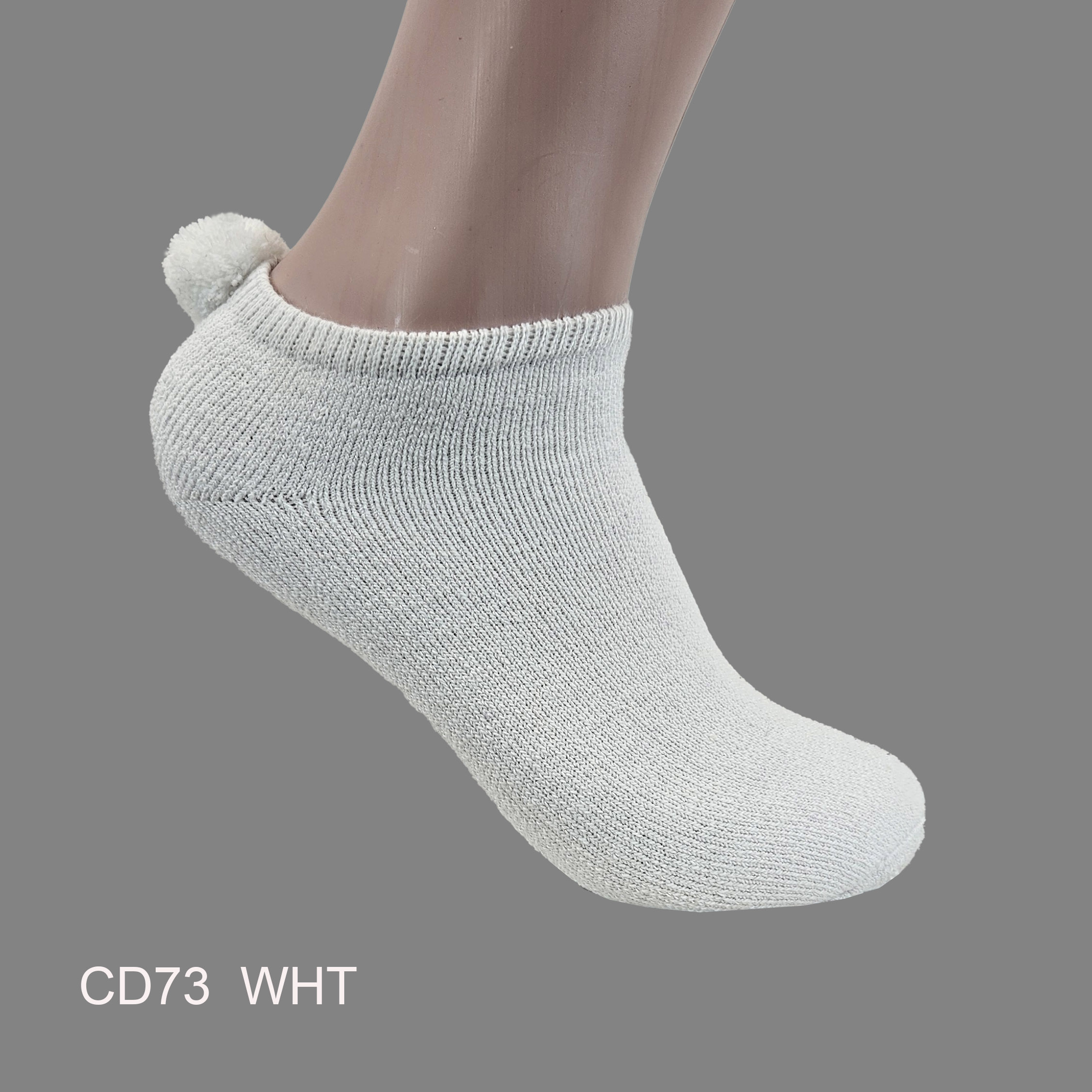 CD73WHT Pom-Pom Low Cut Socks for Woman, Cotton, White Solid Color , White Pom-Pom , (1 Dozen, 12 pieces) - Image 1