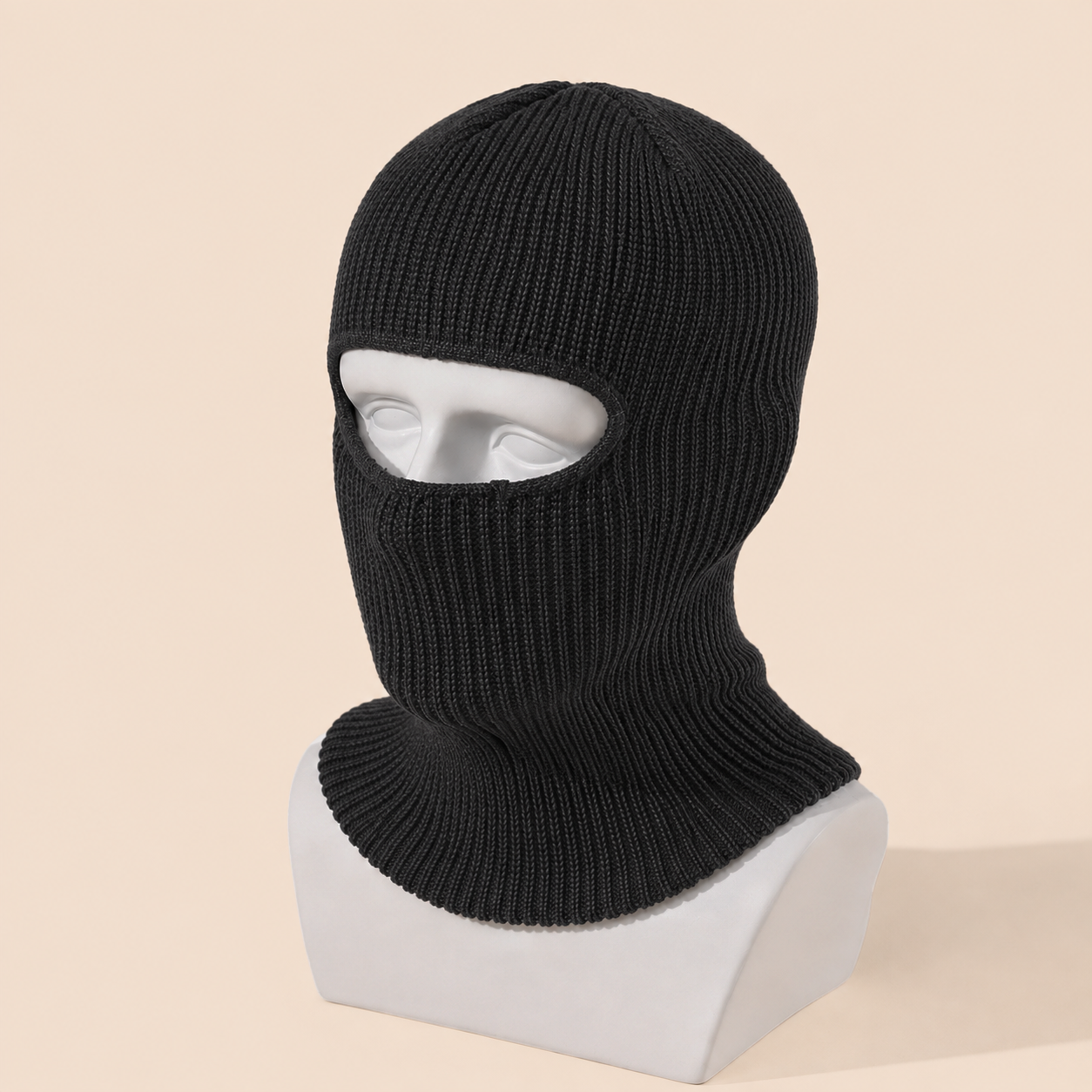 1 whole cha Men’s Knit One-Hole Balaclava Ski Mask – Full Face & Neck Cover , Black, - Image 1