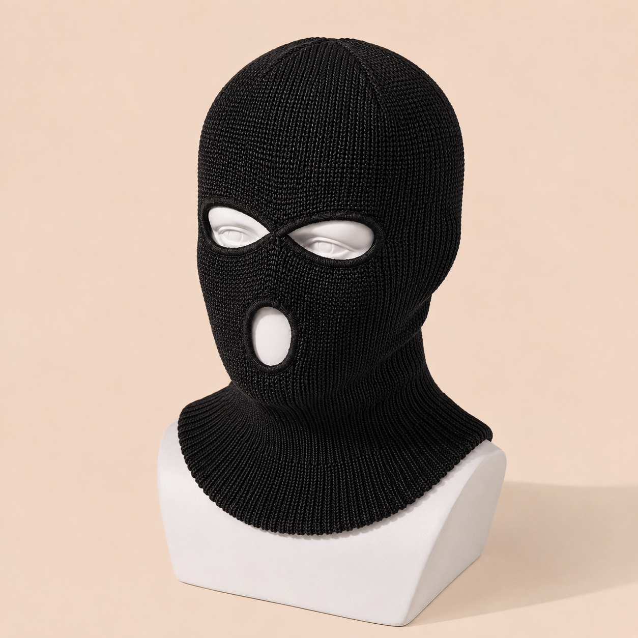 SM-02CHA Men’s Black 3-Hole Knit Balaclava Ski Mask – Full Face & Neck Cover - Image 1