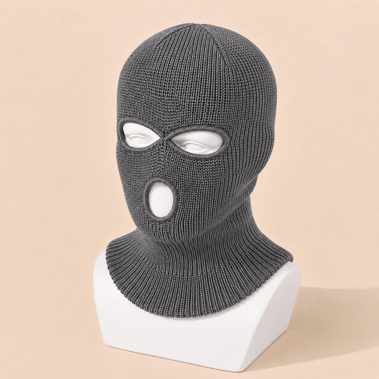 SM-04GRY Men’s Grey 3-Hole Knit Balaclava Ski Mask – Full Face & Neck Cover - Image 1